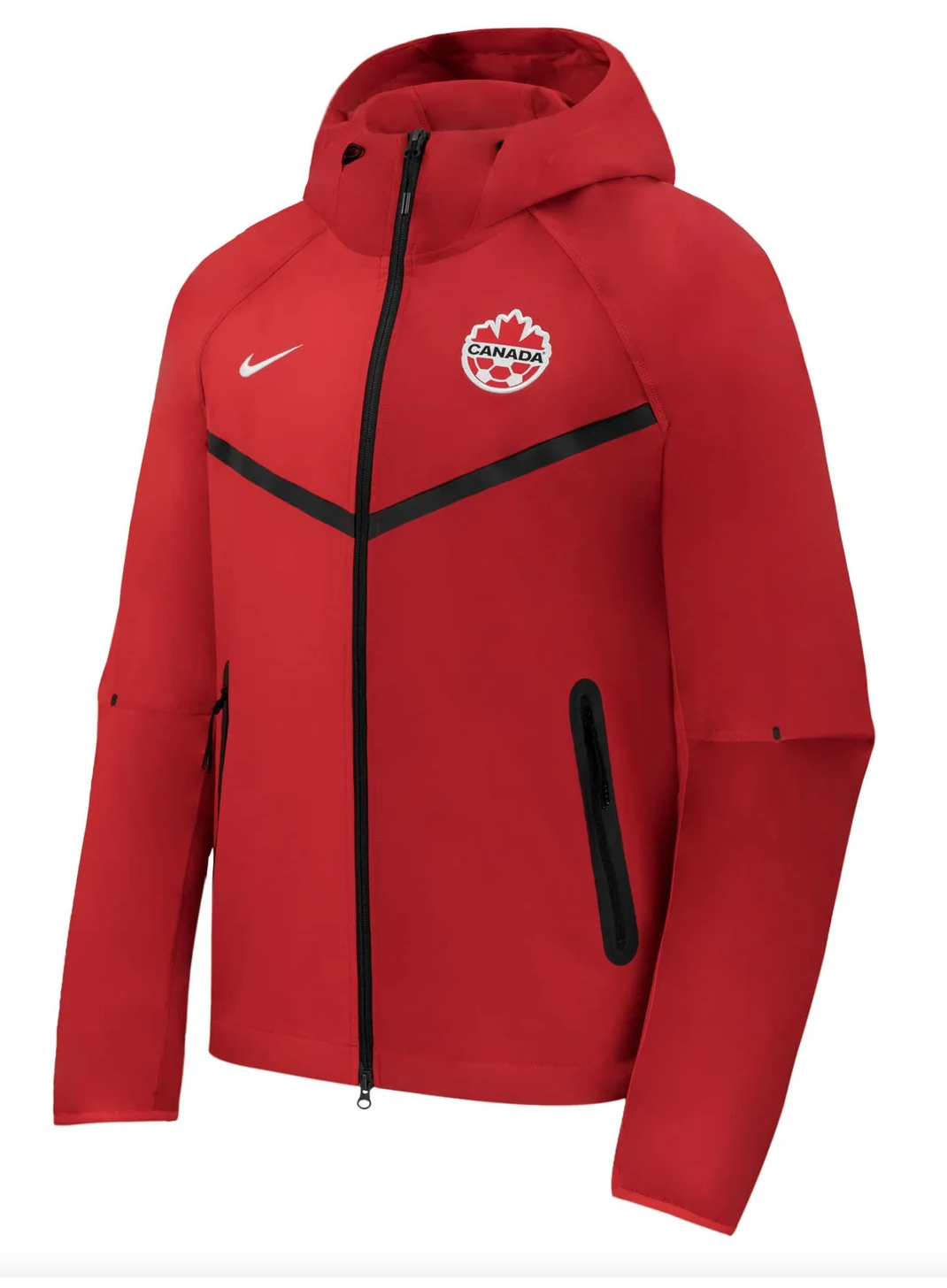 Nike Team Canada Soccer Anthem Jacket Front — red and black woven anthem jacket FIFA World Cup 2026