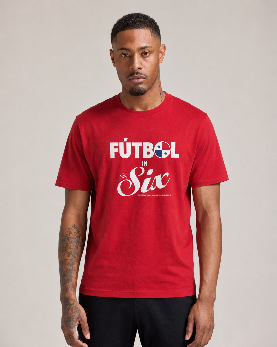 Fútbol in The Six — Panama Football Flags Tee model shot | Toronto 2026 Souvenir